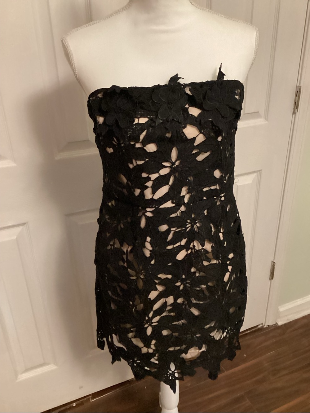 Strapless Black Floral Cutout Dress